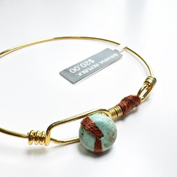 Banana Republic Gold Wire Bangle Bracelet with Turquoise Stone Accent - Picture 2 of 10
